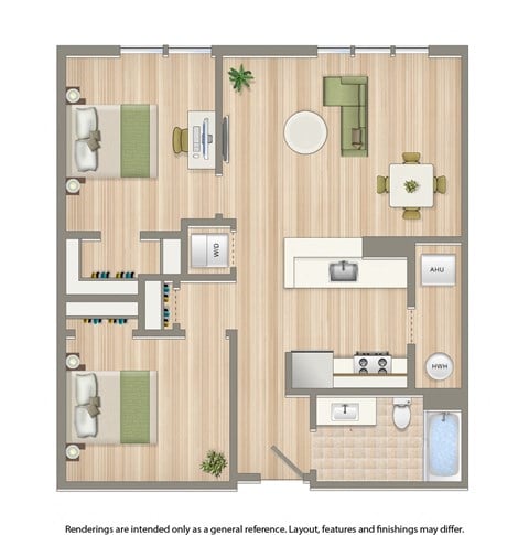 Floor plan for 2 beds, 2 baths, 997 sqft